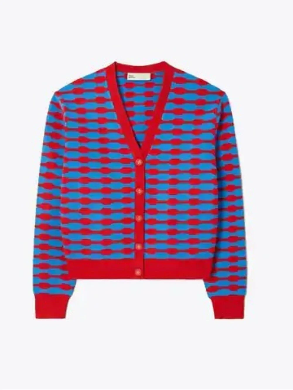 LIKE NEW Tory Burch Red & Blue Bubble Stripe Long Sleeve Cardigan Size XS